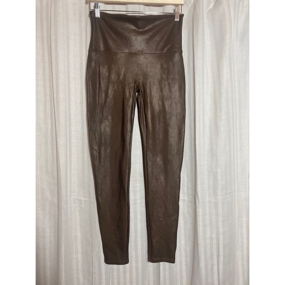 Spanx Faux Leather Leggings Metallic Bronze High Rise XL Brown Shimmer 20250R